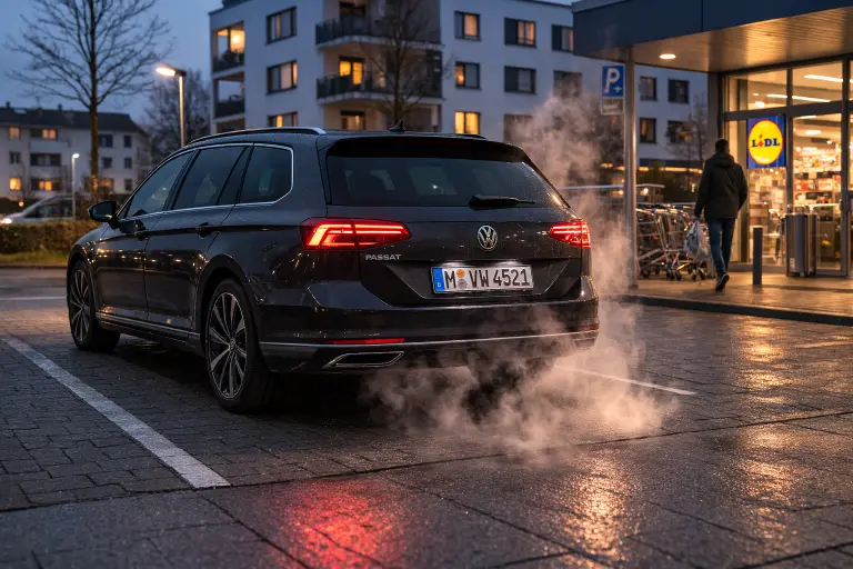 VW Passat parkiran nakon prekinute regeneracije DPF-a u hladnoj večeri